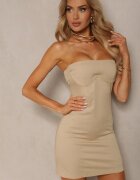lefon Rochie de cocktail bejă de bumbac fără bretele cu croi mulat Lornesta