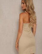 lefon Rochie de cocktail bejă de bumbac fără bretele cu croi mulat Lornesta
