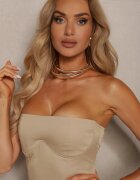 lefon Rochie de cocktail bejă de bumbac fără bretele cu croi mulat Lornesta