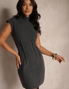 lefon Rochie din tricot reiată gri închis cu croială cambrată cu semiguler Avarielle