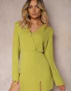 lefon Rochie Verde deschis cu croială ajustată încheiată cu nasturi și cu talie elastică Dimmara