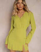 lefon Rochie Verde deschis cu croială ajustată încheiată cu nasturi și cu talie elastică Dimmara
