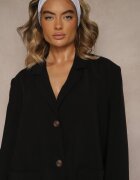 lefon Sacou Negru din Modal cu croi drept Oversize cu buzunare Maviline