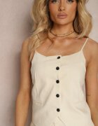 lefon Top Bej deschis Elegant în Stil Sacou cu Nasturi Dimlees