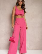 lefon Top Fucsia Finisat cu o curea din material în talie și închidere cu capse Tiamalea