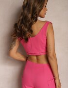 lefon Top Fucsia Finisat cu o curea din material în talie și închidere cu capse Tiamalea