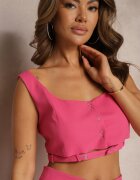 lefon Top Fucsia Finisat cu o curea din material în talie și închidere cu capse Tiamalea
