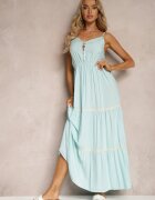 lf women Rochie albastru deschis închisă cu nasturi cu bretele cu elastic în talie și volan Tiamalia