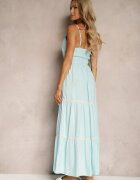 lf women Rochie albastru deschis închisă cu nasturi cu bretele cu elastic în talie și volan Tiamalia