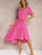 lf women Rochie Fucsia Tip Cutie cu Volane și Centură din Material în Talie Dimrias