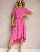 lf women Rochie Fucsia Tip Cutie cu Volane și Centură din Material în Talie Dimrias