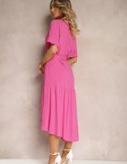 lf women Rochie Fucsia Tip Cutie cu Volane și Centură din Material în Talie Dimrias