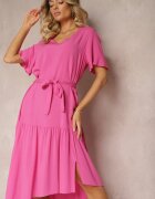 lf women Rochie Fucsia Tip Cutie cu Volane și Centură din Material în Talie Dimrias