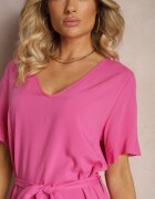 lf women Rochie Fucsia Tip Cutie cu Volane și Centură din Material în Talie Dimrias