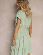 lf women Rochie Mentă Legată Cu Cordon Din Material Cu Elastic În Talie Și Volan Tiamari