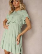 lf women Rochie Mentă Legată Cu Cordon Din Material Cu Elastic În Talie Și Volan Tiamari