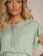 lf women Rochie Mentă Legată Cu Cordon Din Material Cu Elastic În Talie Și Volan Tiamari