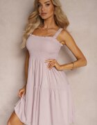 lf women Rochie Roz închis cu bretele cu volan și elastic în talie Tiamare