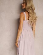 lf women Rochie Roz închis cu bretele cu volan și elastic în talie Tiamare