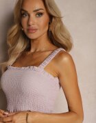 lf women Rochie Roz închis cu bretele cu volan și elastic în talie Tiamare