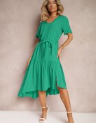 lf women Rochie Tip Cutie Verde Închis cu Volane și Curea din Material în Talie Dimrias