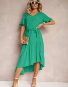 lf women Rochie Tip Cutie Verde Închis cu Volane și Curea din Material în Talie Dimrias