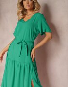lf women Rochie Tip Cutie Verde Închis cu Volane și Curea din Material în Talie Dimrias