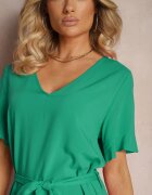 lf women Rochie Tip Cutie Verde Închis cu Volane și Curea din Material în Talie Dimrias