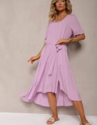 lf women Rochie tip cutie violet cu volane și curea din material textil în talie Dimrias