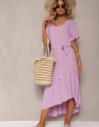 lf women Rochie tip cutie violet cu volane și curea din material textil în talie Dimrias
