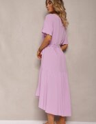 lf women Rochie tip cutie violet cu volane și curea din material textil în talie Dimrias