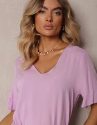 lf women Rochie tip cutie violet cu volane și curea din material textil în talie Dimrias