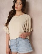 lily rose Bluză Bej cu Volane cu Mâneci Scurte și Bujante Janila