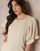 lily rose Bluză Bej cu Volane cu Mâneci Scurte și Bujante Janila