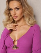 lily rose Bluză Mov cu Mânecă Lungă și Decorație Metalică la Decolteu Sijeli