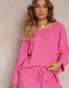 lily rose Bluză Roz cu Mâneci 7/8 și Embosare Delicată Kylinn