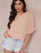 lily rose Bluză roz închis cu volane cu mâneci scurte bufante Janila