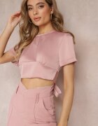 lily rose Bluză Roză cu Mânecă Scurtă și Nod la Spate Mankira