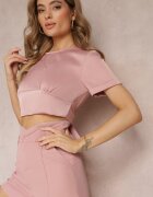 lily rose Bluză Roză cu Mânecă Scurtă și Nod la Spate Mankira