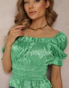 lily rose Bluză Verde cu Decolteu Decorativ și Elastic în Talie din Țesătură de Satin Agathli