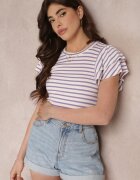 lily rose Bluză violet-albă în dungi din vâscoză rebrată cu mâneci duble Lisete