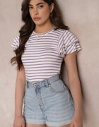 lily rose Bluză violet-albă în dungi din vâscoză rebrată cu mâneci duble Lisete