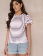 lily rose Bluză violet-albă în dungi din vâscoză rebrată cu mâneci duble Lisete