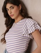 lily rose Bluză violet-albă în dungi din vâscoză rebrată cu mâneci duble Lisete