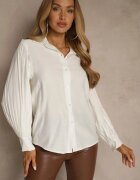 lily rose Cămașă Albă cu Mâneci Decorative din Țesătură Plisată Zemona