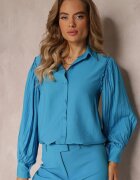 lily rose Cămașă Albastră cu Mâneci Decorative din Țesătură Plisată Zemona