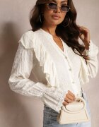 lily rose Cămașă Bej Brodată din Viscoză cu Volane și Manșete Decorative Maybre