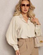 lily rose Cămașă Bej cu Mâneci Decorative din Țesătură Plisată Zemona