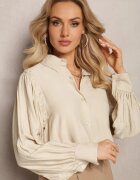 lily rose Cămașă Bej cu Mâneci Decorative din Țesătură Plisată Zemona