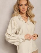 lily rose Cămașă Bej cu Mâneci Decorative din Țesătură Plisată Zemona
